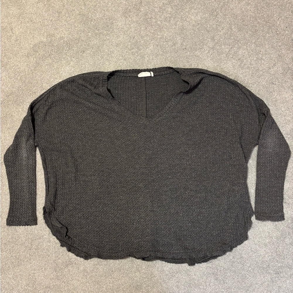 Gray Women's Lightweight V-Neck Waffle Sweater